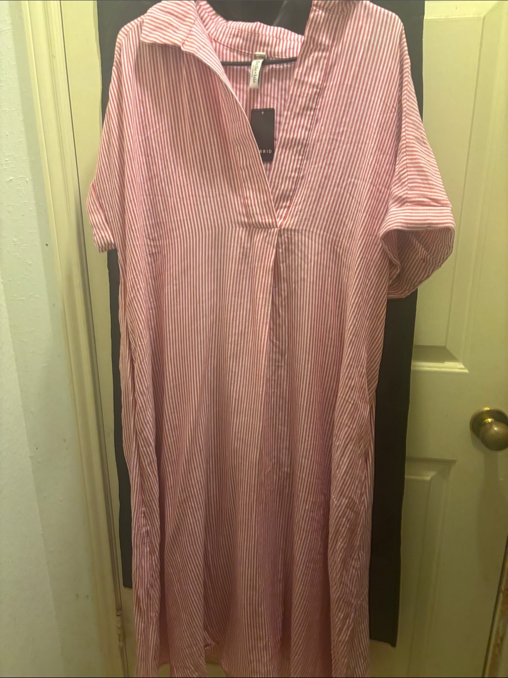 torrid Pink & White Striped Maxi Shirt Dress